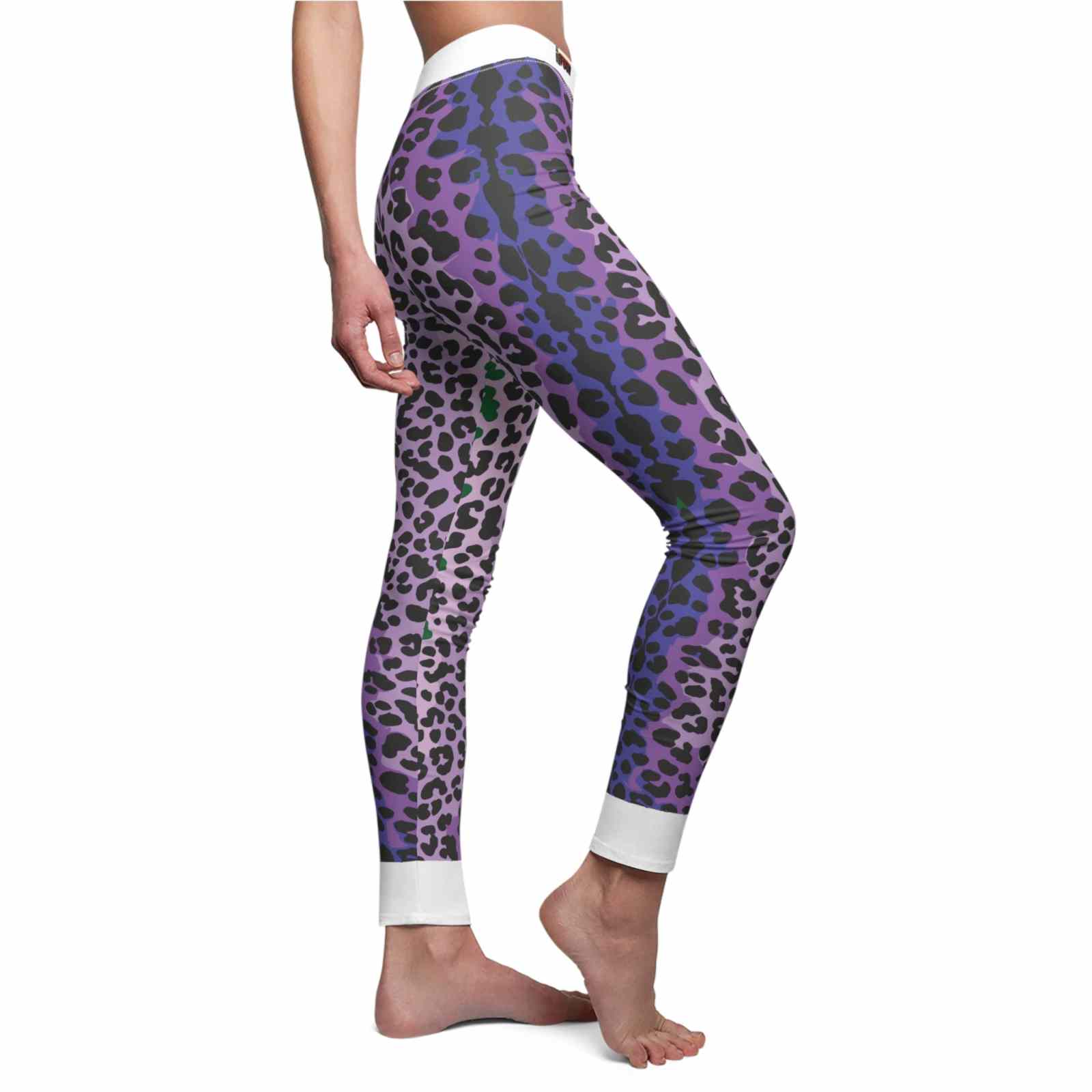 Trendy Women's Animal Print Leggings in purple and black leopard print, perfect for casual workouts and stylish athleisure outfits.