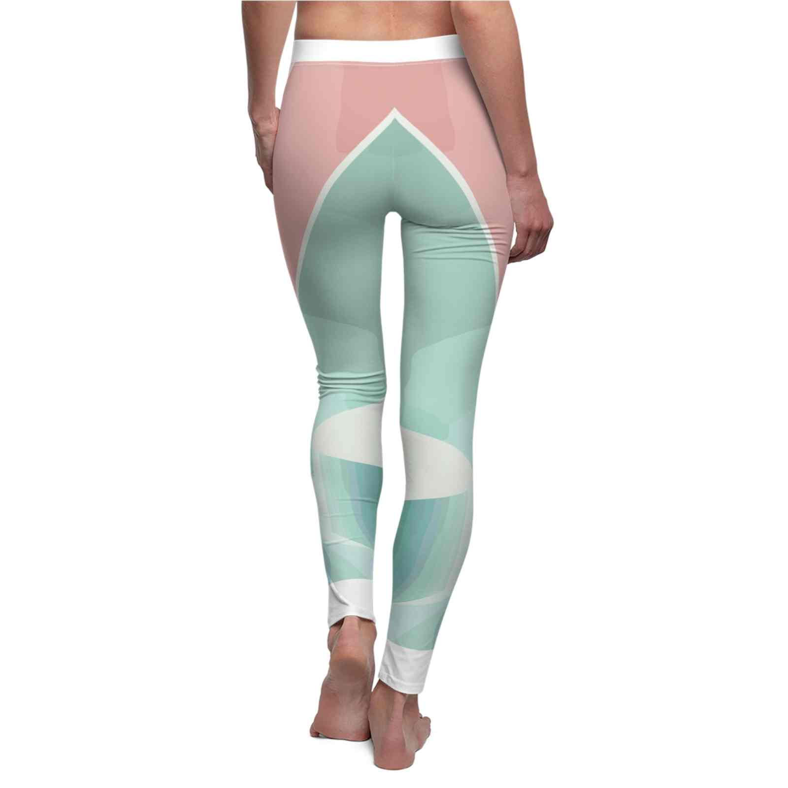 Back view of Casual Leggings with a colorful abstract design, offering stylish comfort for daily wear, presented by a model.