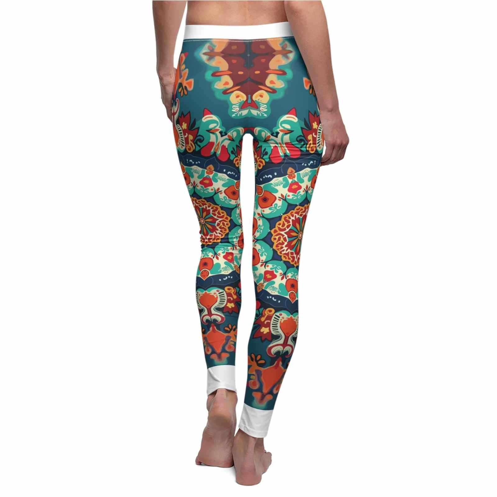 Back view of Bohemian Patterned Casual Leggings, highlighting unique artistic patterns and comfy fit.