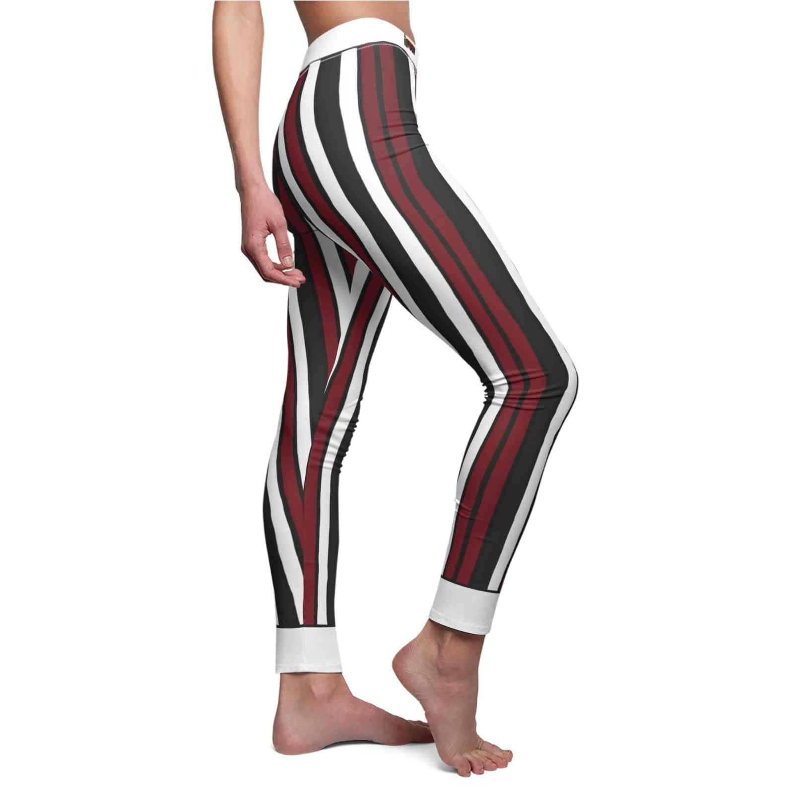 Stylish Striped Casual Leggings featuring a trendy design by Christofffe, perfect for athletic wear with a high-waist cut. These statement leggings combine comfort and style, making them ideal sport-luxe leggings. The 4-way stretch fabric ensures a seamless fit, while being squat-proof and great for any workout, making them versatile gym leggings or athleisure leggings.