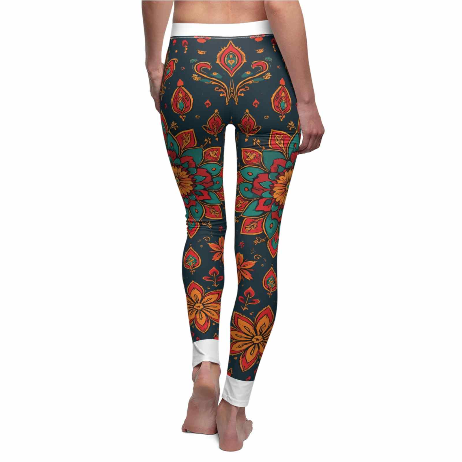 Bohemian Floral Leggings featuring vibrant floral patterns, perfect for comfortable activewear, casual yoga sessions, and fitness activities. A unique gift for her that combines style and functionality.