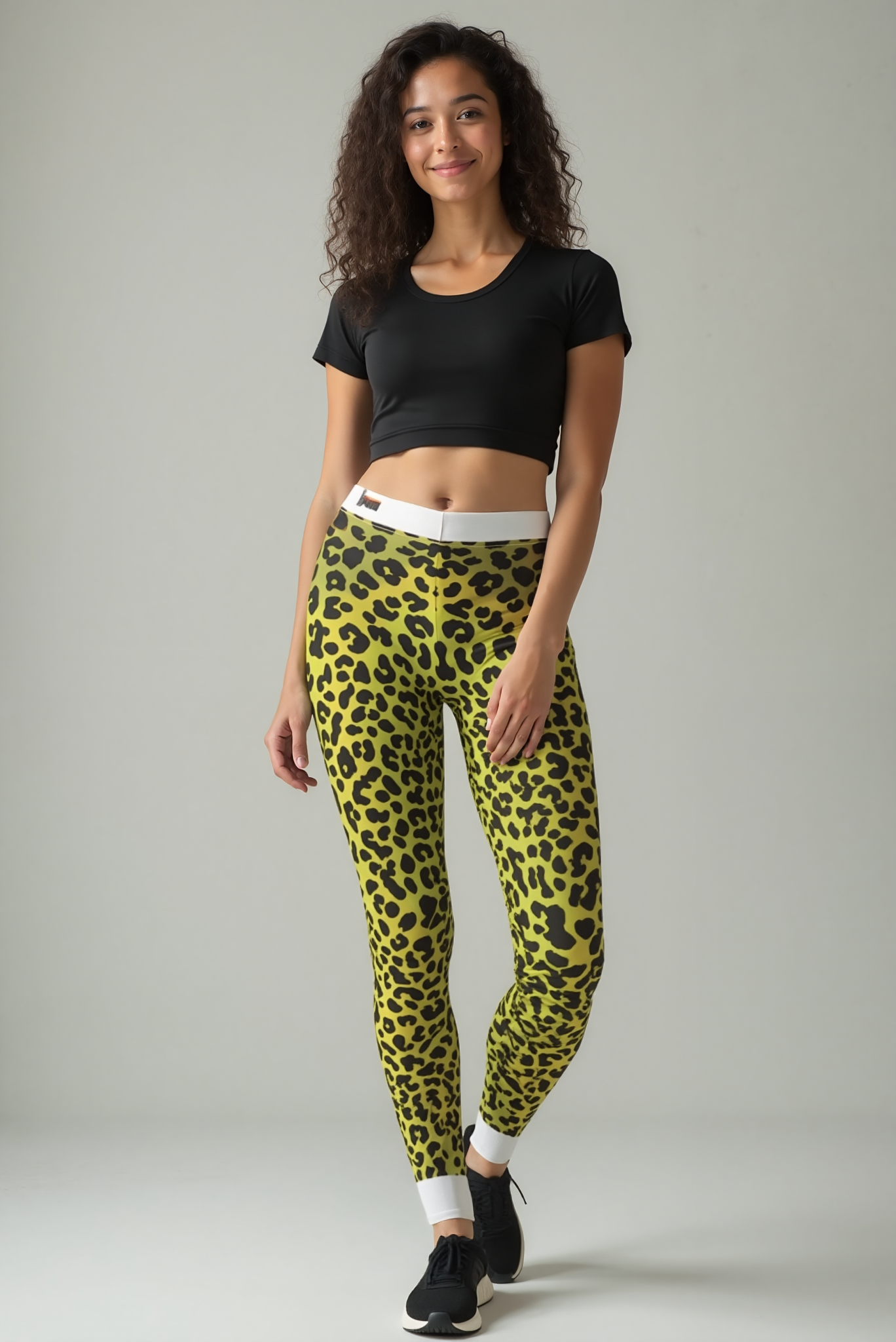 Fashionable presentation of Fierce Leopard Print Leggings for Women, capturing their unique style and vibrant colors. These leggings provide a snug fit with compression features and are perfect as workout or athleisure leggings, ensuring they are both stylish and functional.