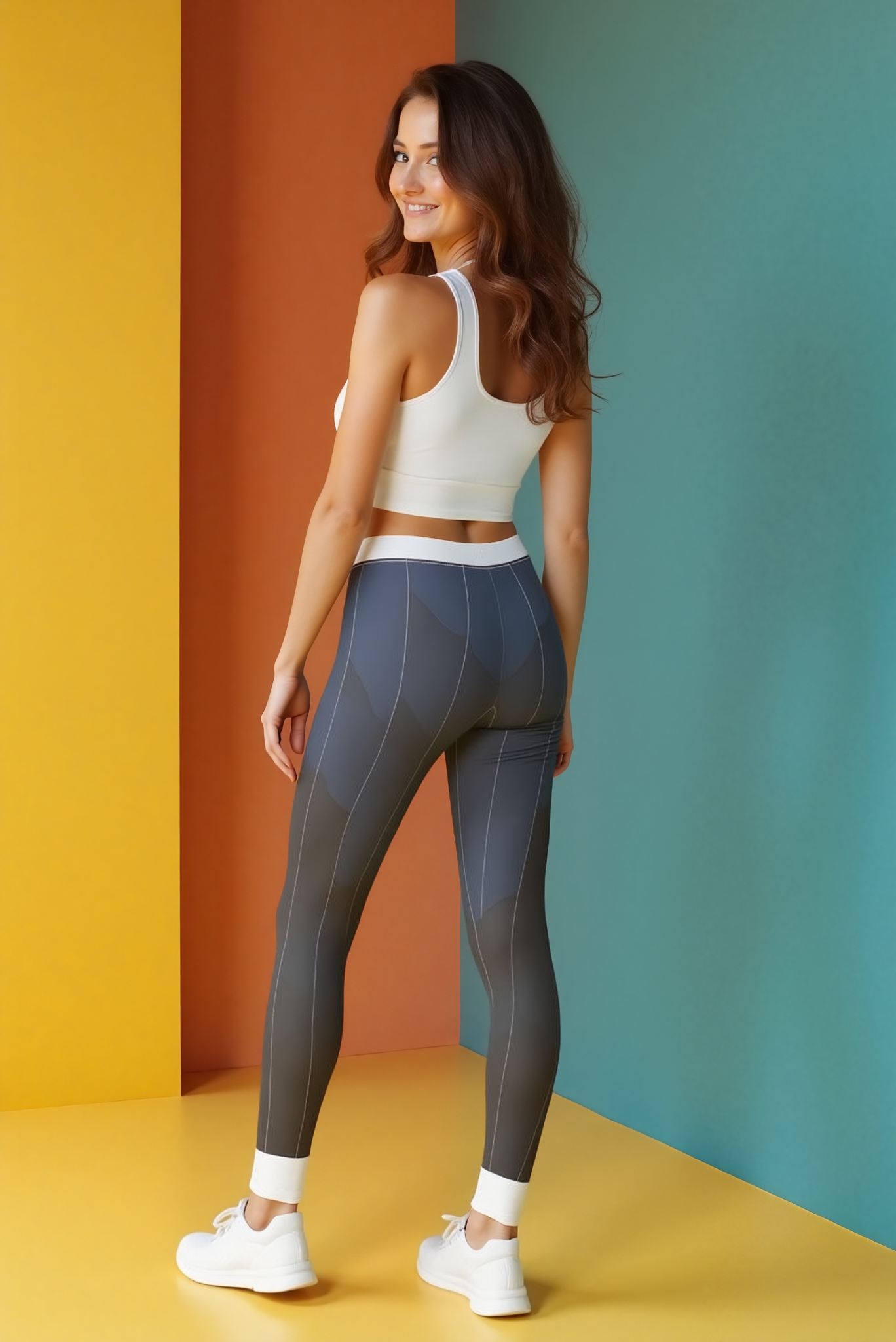 Close-up view of Designer Women's High Waist Yoga Leggings in leopard print, showcasing the premium sustainable material.