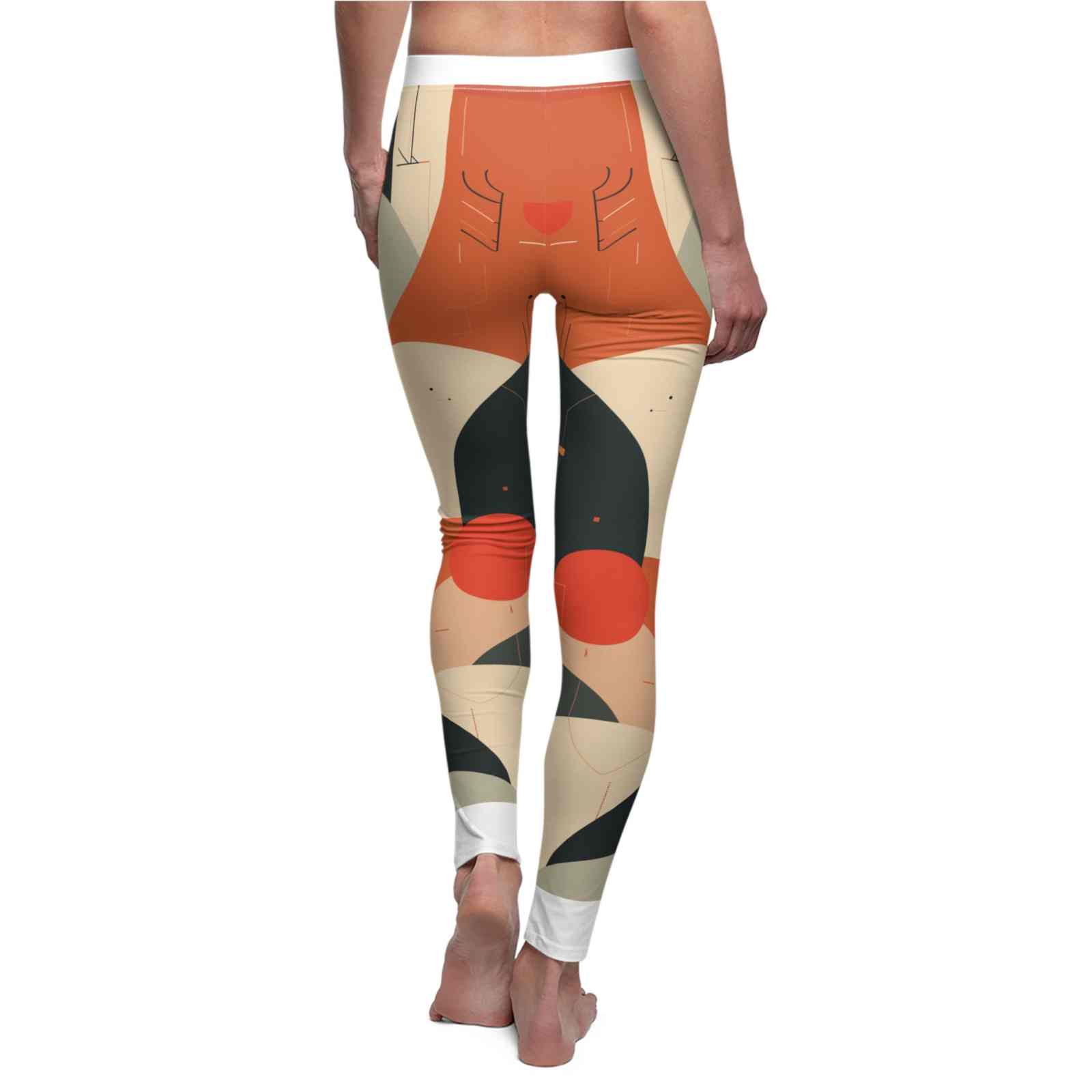 Back view of Stylish Women's Leggings with an artistic design, blending comfort and style for casual wear. These high-waist leggings are crafted for performance, featuring squat-proof technology and a 4-way stretch. Perfect for fitness enthusiasts and athleisure lovers alike, these statement leggings by Christofffe ensure a snug fit while maintaining a chic look, making them essential gym leggings for your wardrobe.