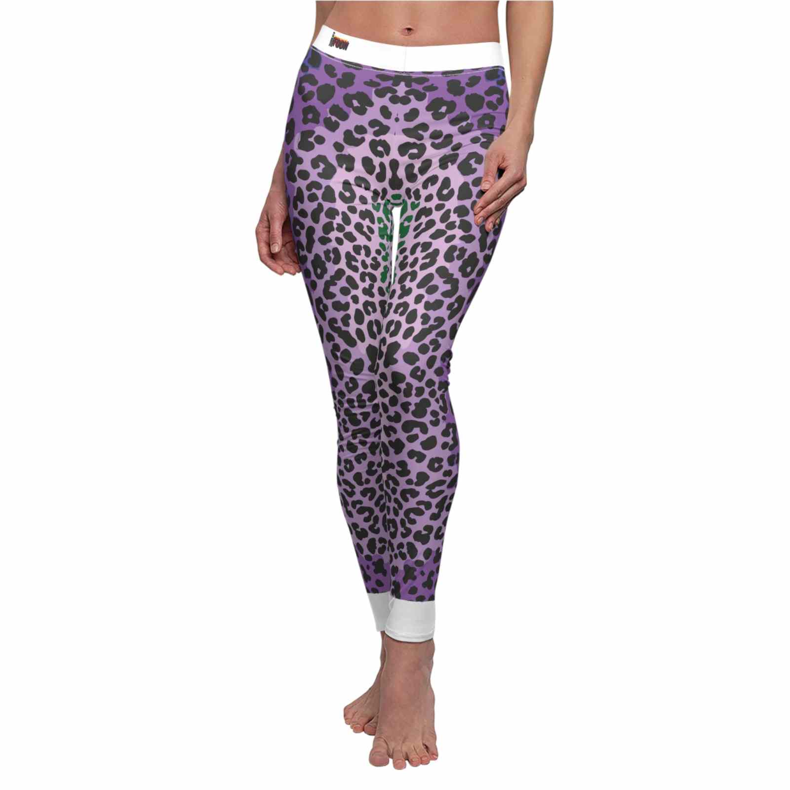 Close-up of Trendy Women's Animal Print Leggings featuring a unique leopard print design, highlighting the vibrant colors and details.