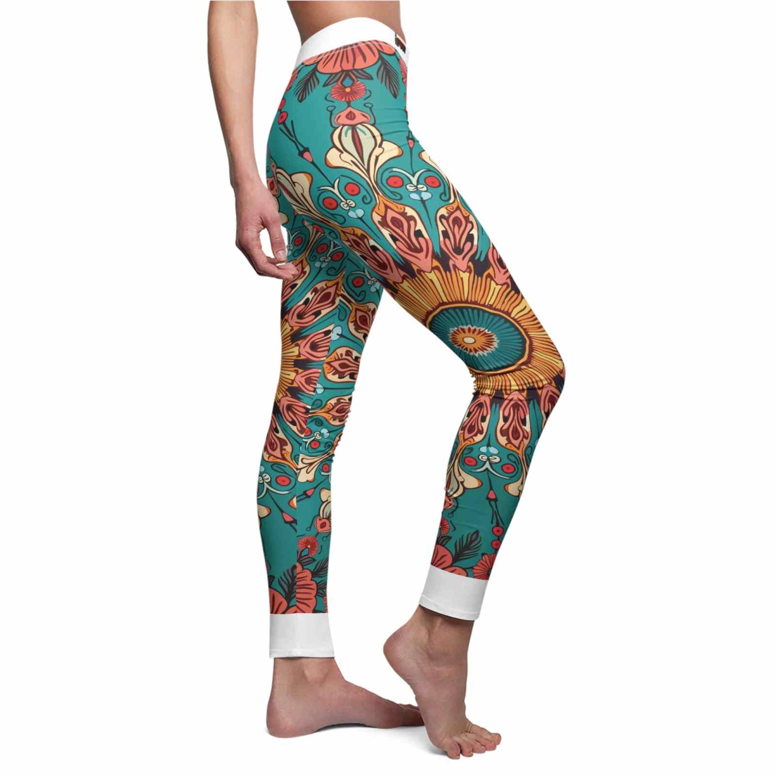 Vibrant Floral Women's Leggings featuring a stylish design, perfect for activewear. These high-waist leggings combine comfort and fashion, ideal for yoga or workout sessions. Equipped with features like 4-way stretch and squat-proof capabilities, they serve as statement leggings and designer leggings, blending seamlessly into your athleisure wardrobe.