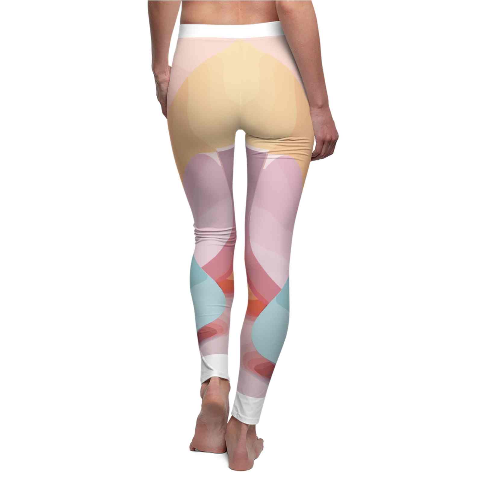 Back view of Women's Casual Leggings with Abstract Design – Trendy Yoga Pants featuring colorful pastel patterns, perfect for comfortable lounge wear and fashionable activewear.