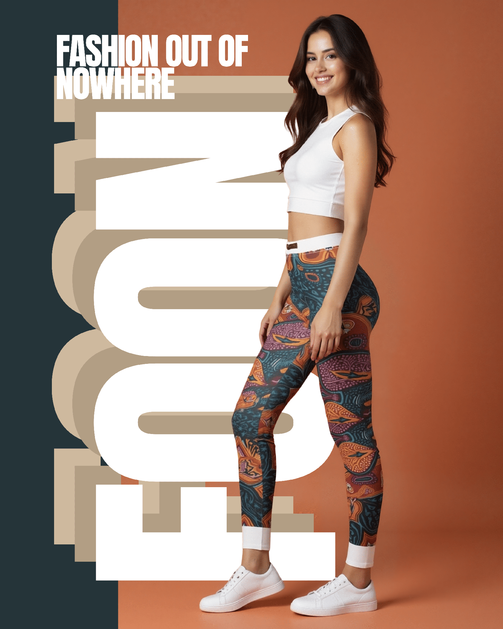 Casual leggings with vibrant mandala design worn by a model, stylishly showcasing comfortable fitness wear for active living.