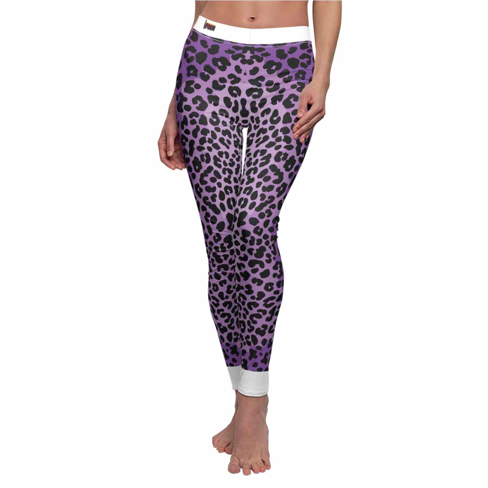 Purple Leopard Print Casual Leggings, Trendy Activewear, Animal Print Trousers, Women's Fitness Gear, Stylish Loungewear - Studio Nowhere All Over Prints