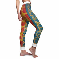 Fashionable Women's Cut & Sew Casual Leggings (AOP) with unique colorful patterns, perfect for the active woman. These designer leggings stand out as sport-luxe options thanks to their high-waist style. They are squat-proof leggings made with 4-way stretch materials, offering compression and seamless comfort, making them essential gym leggings for any workout routine.