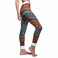Colorful Bohemian Leggings showcasing a vibrant print, perfect for yoga and festivals. These designer leggings feature a high-waist design and are made using squat-proof, 4-way stretch material for ultimate comfort. Ideal as gym leggings or athleisure wear, these stylish statement leggings merge functionality with fashion.