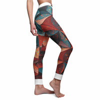 Highlighting a close-up of stylish abstract print leggings for women, emphasizing the detailed design suited for athletic or casual wear. These 4-way stretch leggings offer a squat-proof experience, making them effective compression leggings for dynamic workouts.
