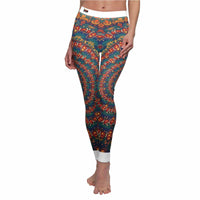 Close-up of Colorful Bohemian Leggings illustrating unique design and vibrant colors, perfect for stylish activewear and festival wear. These high-waist leggings are great for athleisure, offering features like 4-way stretch and compression, making them ideal statement leggings for gym or casual outings.