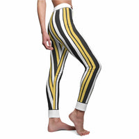 Chic Women's Casual Leggings with Stripes, showcasing stylish design for everyday wear. These statement leggings feature a vibrant striped pattern, perfect for workouts and casual outings. Made from high-quality materials, these designer leggings are high-waist, squat-proof, and provide 4-way stretch and compression, making them ideal for any gym or athleisure wear.