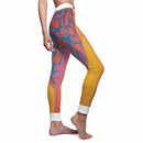 Close-up side view of Women's Casual Leggings with a unique artistic design, highlighting the stretchy and comfortable material. These designer leggings are perfect for both fitness and fashion, featuring seamless and squat-proof construction for all-day wear.