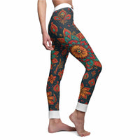 Close-up of the side of Bohemian Floral Leggings featuring intricate floral designs, perfect for yoga, fitness, and as a unique gift for her.