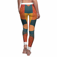 Back view of Vibrant Women's Casual Leggings with a unique artistic pattern, showcasing the designer's creativity. These high-waist leggings are statement pieces in your wardrobe, offering sport-luxe appeal and durability. With their squat-proof design, 4-way stretch, and seamless construction, they function as ideal gym leggings and comfortable athleisure wear.