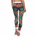 Vibrant Bohemian Print Leggings for Comfort & Style, displaying the back view of a model in stylish leggings that blend unique artistry with performance. These compression leggings stand out with their engaging prints, designed by a talented designer, ensuring both flexibility and support. Perfect for gym workouts or as athleisure wear, they are high-waist, 4-way stretch, and inherently stylish.