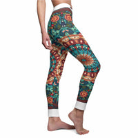 Vibrant Kaleidoscope Women's Leggings showcase a colorful design ideal for fashion-forward individuals. The high-waist construction ensures a flattering fit while being squat-proof and seamless. Perfect for gym sessions or casual outings, these designer leggings combine sport-luxe style with functionality, offering 4-way stretch and compression features that make these athleisure leggings a must-have.