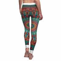 Women's Boho Patterned Leggings - Casual Chic Activewear featuring vibrant patterns, perfect for yoga and daily wear. These designer leggings are high-waist and squat-proof, offering 4-way stretch and compression for a comfortable gym session. Ideal athleisure leggings for a sporty yet chic look.