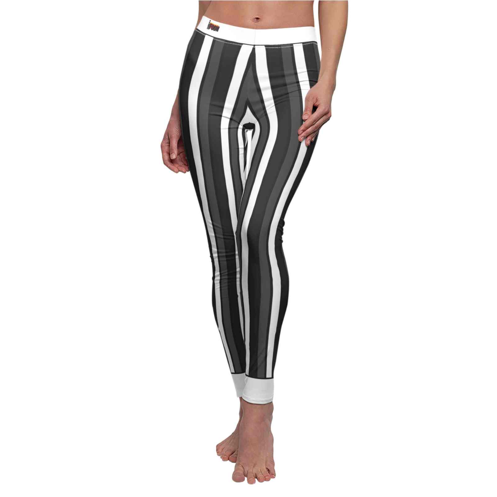 Chic Black Striped High Waist Leggings for Women - Eco-Friendly Designer Activewear