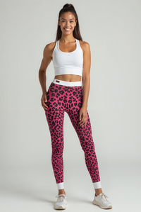 Women's Pink Leopard Print Leggings, Stylish Athleisure Wear, Casual Fitness Pants, Trendy Everyday Leggings, Gift for Active Women - Sport-luxe high-waist leggings featuring a striking pink leopard print, perfect for workouts or casual wear. These designer leggings are designed for comfort with 4-way stretch and compression capabilities, looking stylish while being squat-proof and seamless.