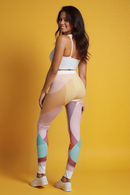 Women's Casual Leggings with Abstract Design – Trendy Yoga Pants, Comfortable Lounge Wear, Fashionable Activewear. Side view of a model in leggings, highlighting the unique design.
