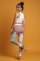 Stylish Women's Casual Leggings showcased from behind, emphasizing the fashionable trendy AOP patterns. These high-waist leggings are designed as sport-luxe and gym-ready apparel, providing both style and function. Enjoy the squat-proof and compression features of these seamless leggings, perfect for your yoga or workout sessions.