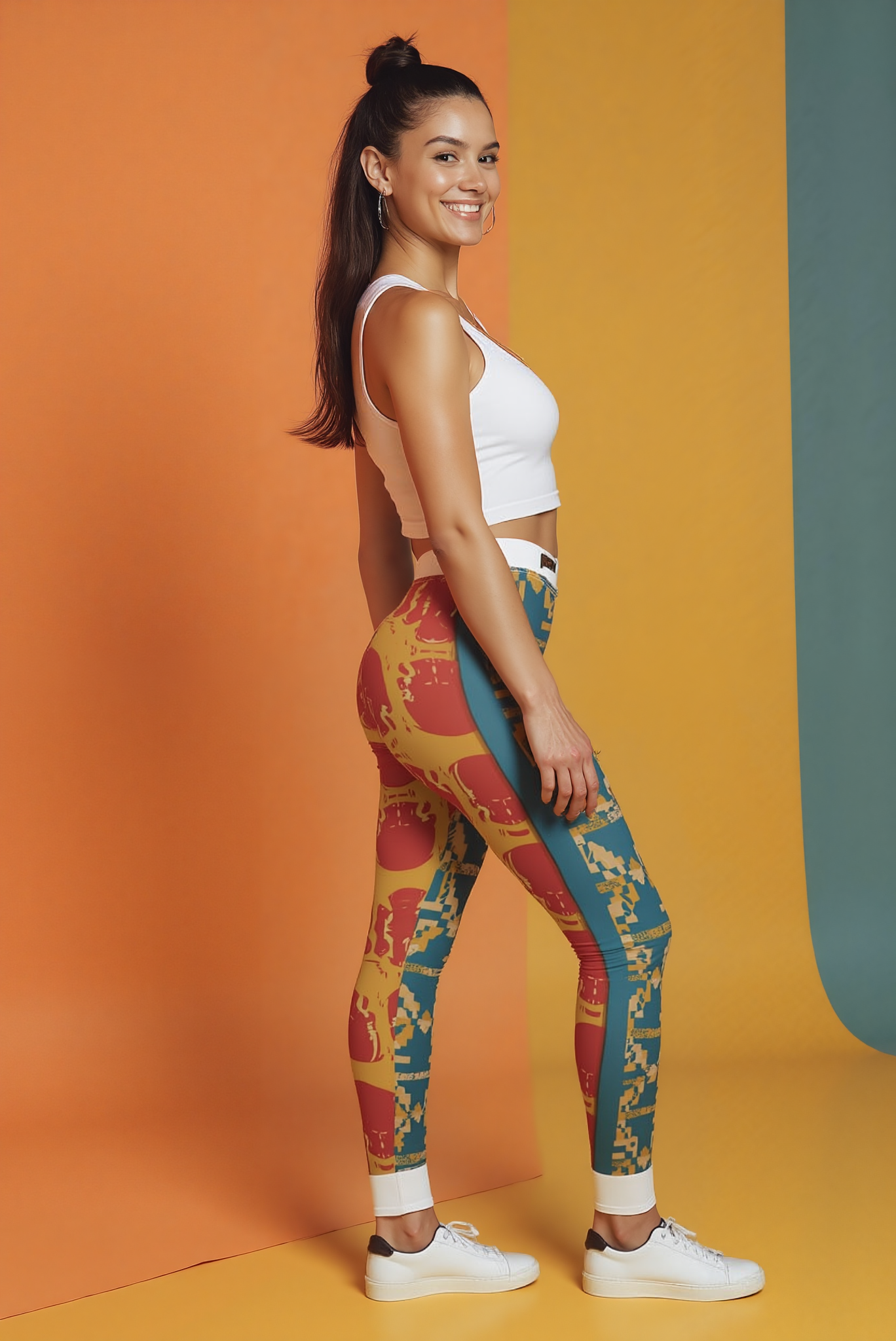 Trendy Women's Cut & Sew Casual Leggings (AOP) that offer both style and comfort, designed by a top designer. These sport-luxe leggings are equipped with a flattering high-waist, making them perfect as squat-proof leggings for any workout setting. With 4-way stretch and compression features, they ensure a snug fit, making them ideal athleisure choices for the gym.