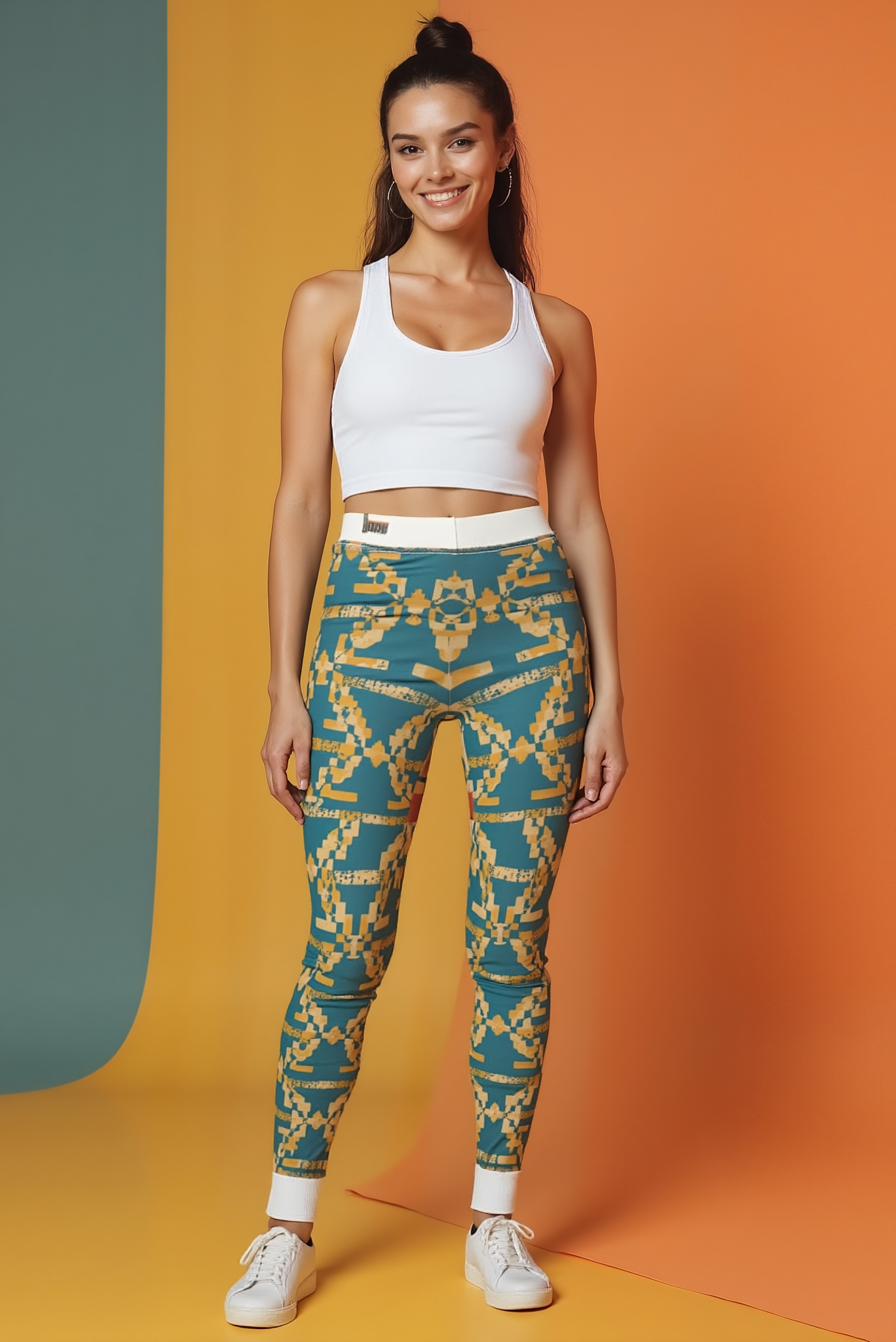 Chic Women's Cut & Sew Casual Leggings (AOP) in vibrant patterns, ideal for activewear and casual settings. These designer leggings are trendy sport-luxe options, emphasizing a high-waist design that is both stylish and functional. With their squat-proof and 4-way stretch properties, they provide compression support, making them perfect gym leggings for any workout.