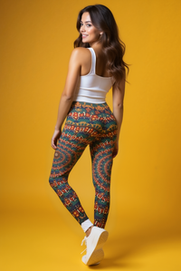 Back view of a woman in Colorful Bohemian Leggings perfect for comfortable and stylish activewear, showcasing their unique design. These high-waist, seamless leggings are designed to provide support during workouts while being fashionable for athleisure wear. Ideal for gym enthusiasts, they are squat-proof and offer a 4-way stretch.