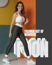Model showcasing Women's Cut & Sew Casual Leggings (AOP) from Printify, featuring a trendy design with a black color scheme and stylish white accents.