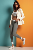 Fashionable woman in Stylish Women's Casual Leggings, elegantly styled by Printify for yoga and casual outings.