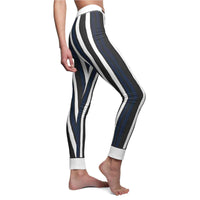 Stylish casual striped leggings for women showcasing a side view, perfect for yoga and fitness activities. These trendy activewear pants offer comfort and a unique design with vibrant stripes.