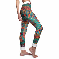 Explore women's Boho patterned leggings that combine casual chic activewear with vibrant design. These high-waist leggings feature unique patterns by a star designer, making them perfect as statement leggings. With a comfortable fit, these sport-luxe leggings are made from compression material, ensuring they are squat-proof and perfect for any workout. The 4-way stretch leggings provide freedom of movement, while seamless design enhances comfort, making them ideal gym leggings for any athleisure outfit.