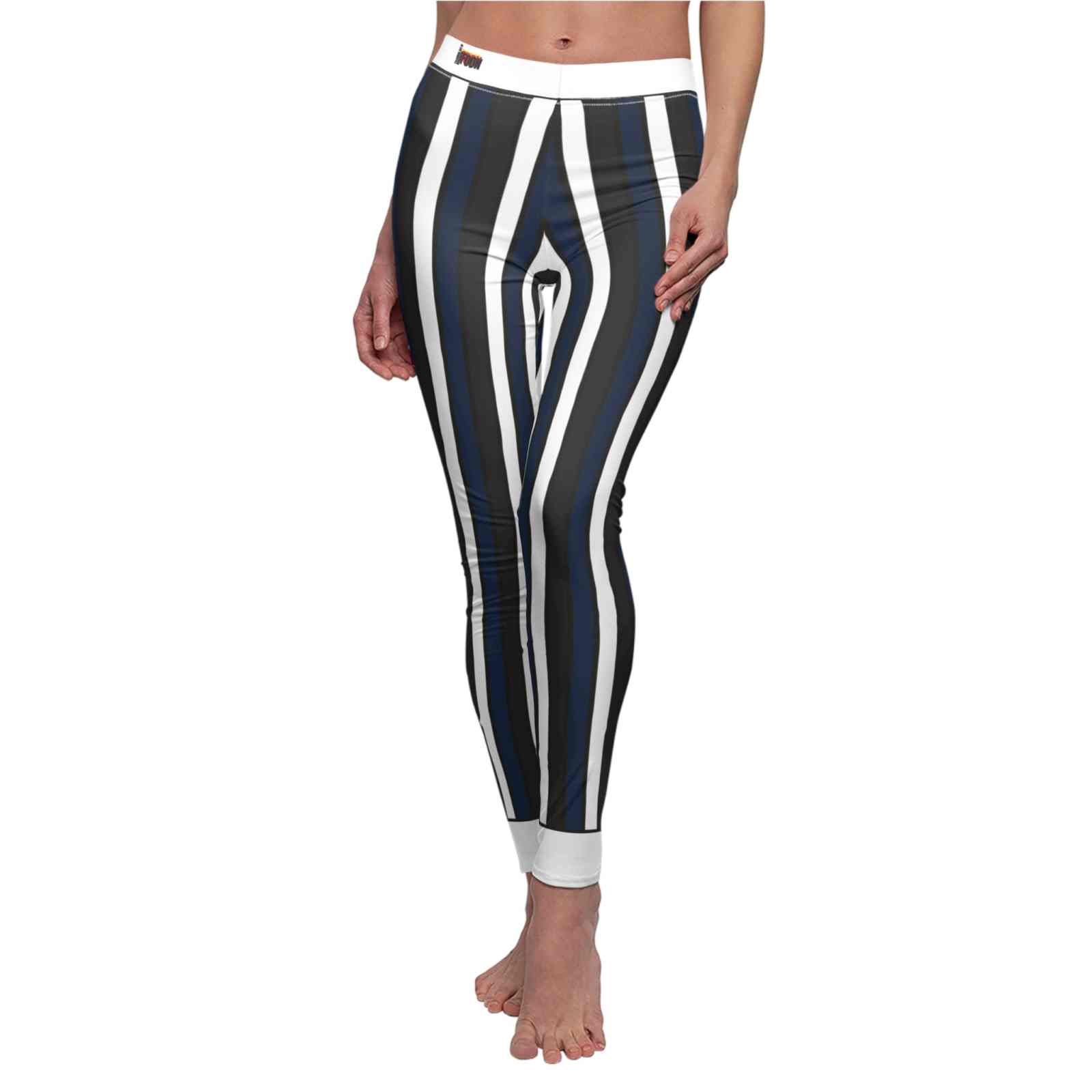 Designer High Waist Striped Leggings for Women - Sustainable Yoga & Sport Leggings, Unique Art