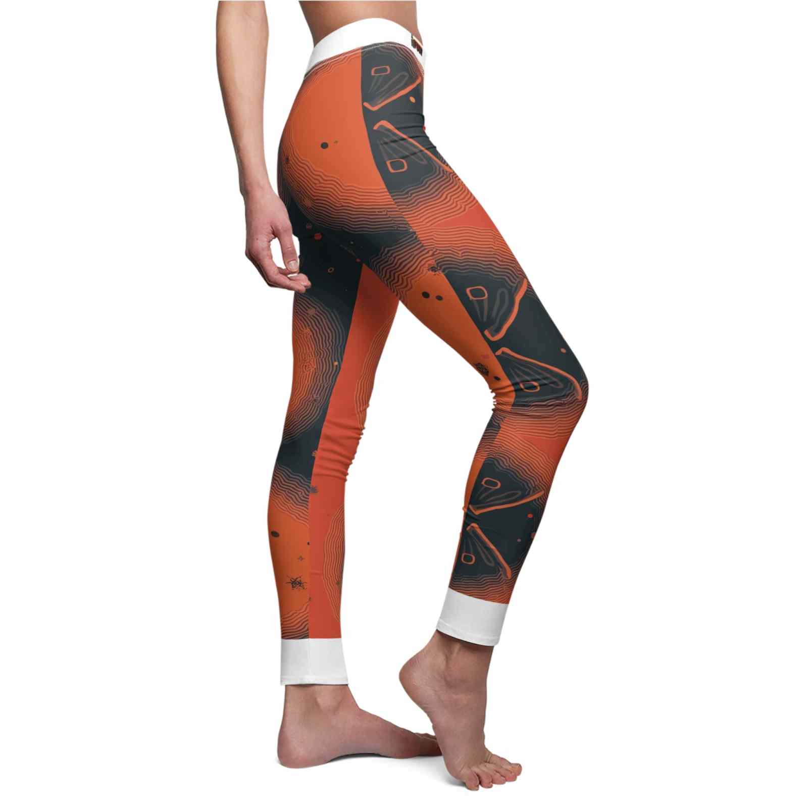 Side view of Stylish Women’s Casual Leggings showcasing an artistic print by renowned designer Christofffe. These sport-luxe leggings provide excellent compression and are made from high-quality materials, ensuring they are squat-proof, high-waist, and seamlessly designed for comfort. A must-have in any gym and athleisure collection.
