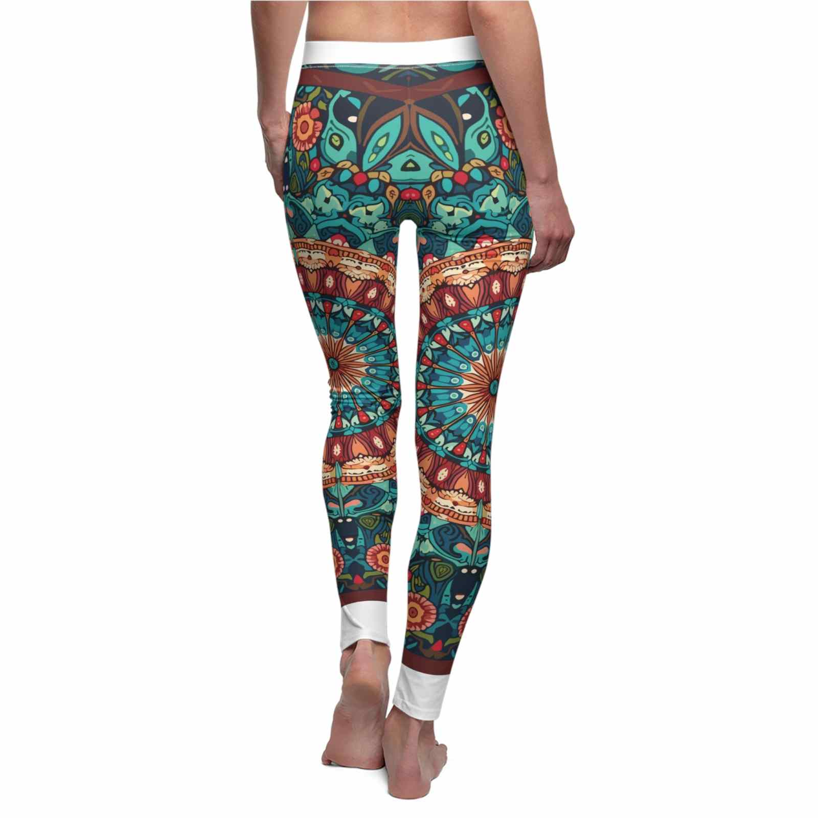 Vibrant Kaleidoscope Women's Leggings, featuring a colorful mandala design perfect for casual wear and yoga. These statement leggings offer high-waist support, making them ideal for any active lifestyle. Crafted as designer leggings, they provide 4-way stretch and compression benefits, ensuring they are squat-proof and comfortable. Perfect for gym sessions or athleisure wear, these seamless leggings blend style and performance seamlessly.