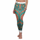 Close-up of Vibrant Boho Women's Leggings, highlighting the intricate pattern and design details of these statement leggings. Crafted by a designer, these high-waist leggings are perfect for sport-luxe outfits, with squat-proof functionality and 4-way stretch for maximum comfort. An essential addition to your athleisure wardrobe, ideal for the gym or casual wear.