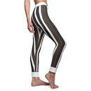 Side view of Chic Striped Casual Leggings showcasing their sleek silhouette and stylish striped pattern. These sport-luxe leggings offer seamless wear and compression support, making them ideal for workouts or casual wear. High-waist design and durable fabric make these squat-proof and perfect for active lifestyles, embodying athleisure leggings by designer Christofffe.