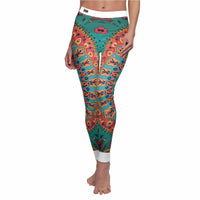 Women's Boho Patterned Leggings - Casual Chic Activewear showcasing a stylish design. These statement leggings are made for performance, featuring seamless construction, high-waist fit, and 4-way stretch. A versatile addition to your gym wear or casual outfits, making them the ultimate sport-luxe leggings.