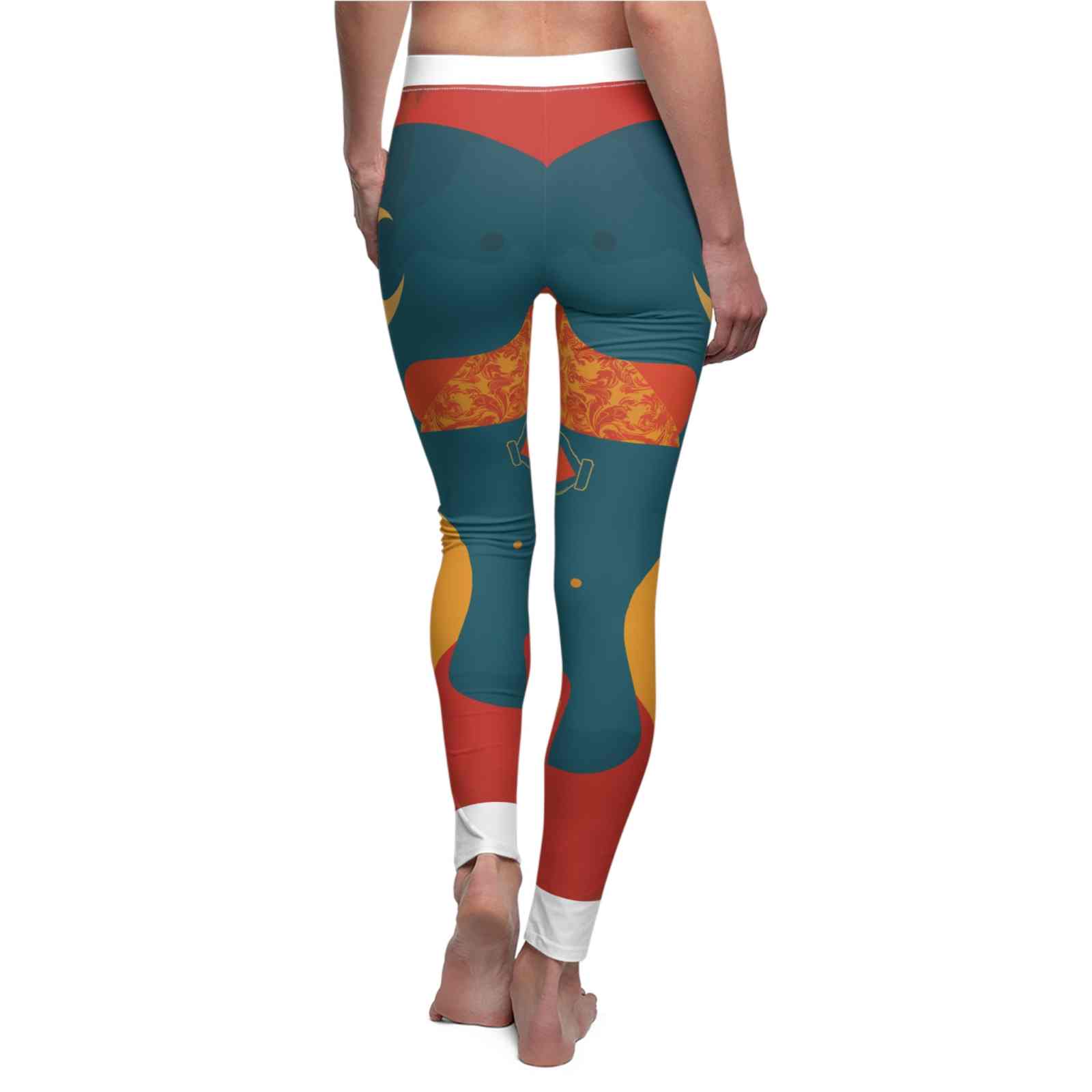Vibrant Women's Casual Leggings - Bold Art Print, Yoga, Workout, Lounge, Gift for Her - back view of leggings with vibrant colors and textures.