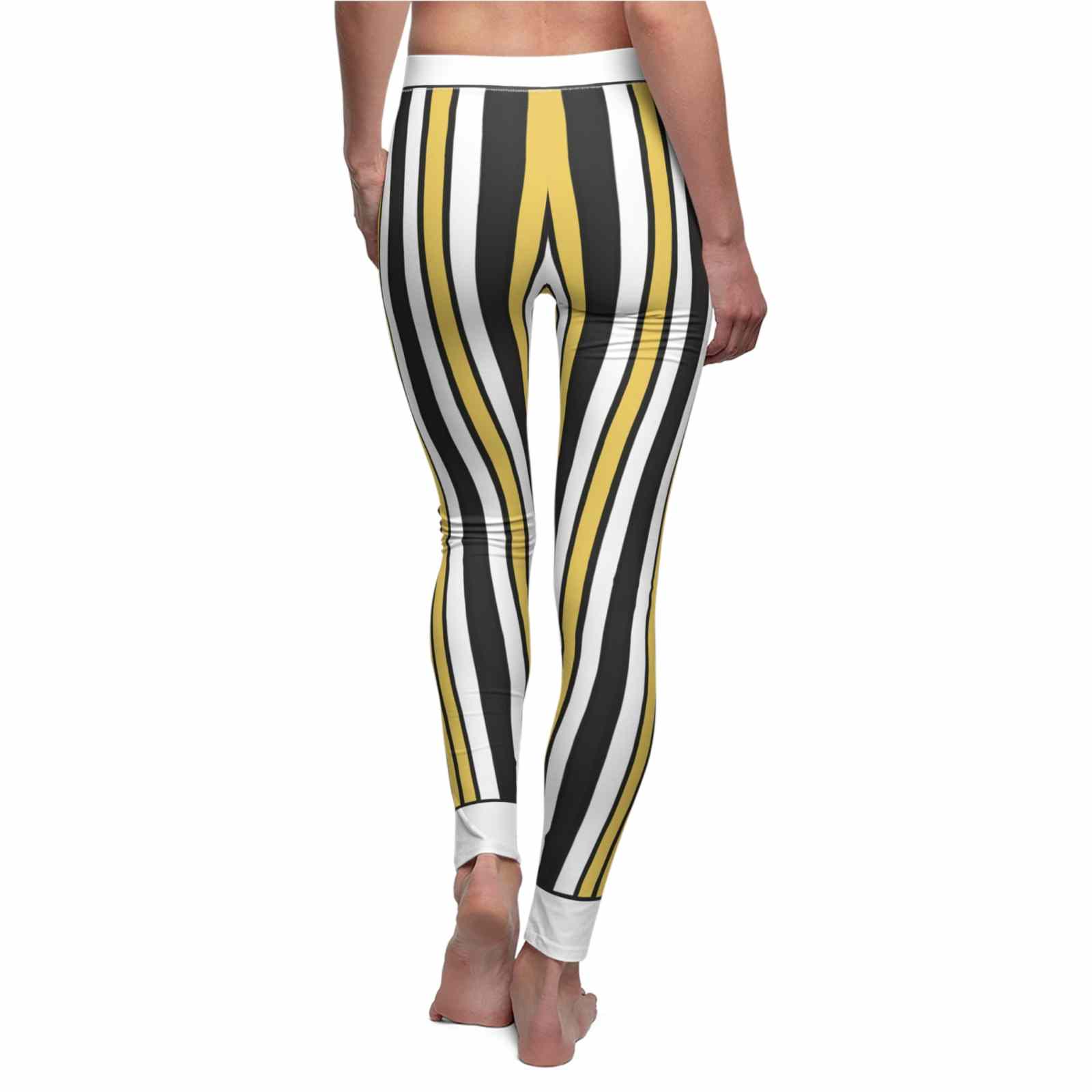 Chic Women's Casual Leggings with Stripes, highlighting a stunning view from the back. These sport-luxe leggings are designed for both fashion and function, offering high-waist support with compression. Enjoy the seamless comfort of these squat-proof leggings that provide flexibility with 4-way stretch, making them perfect for your active lifestyle or casual streetwear.