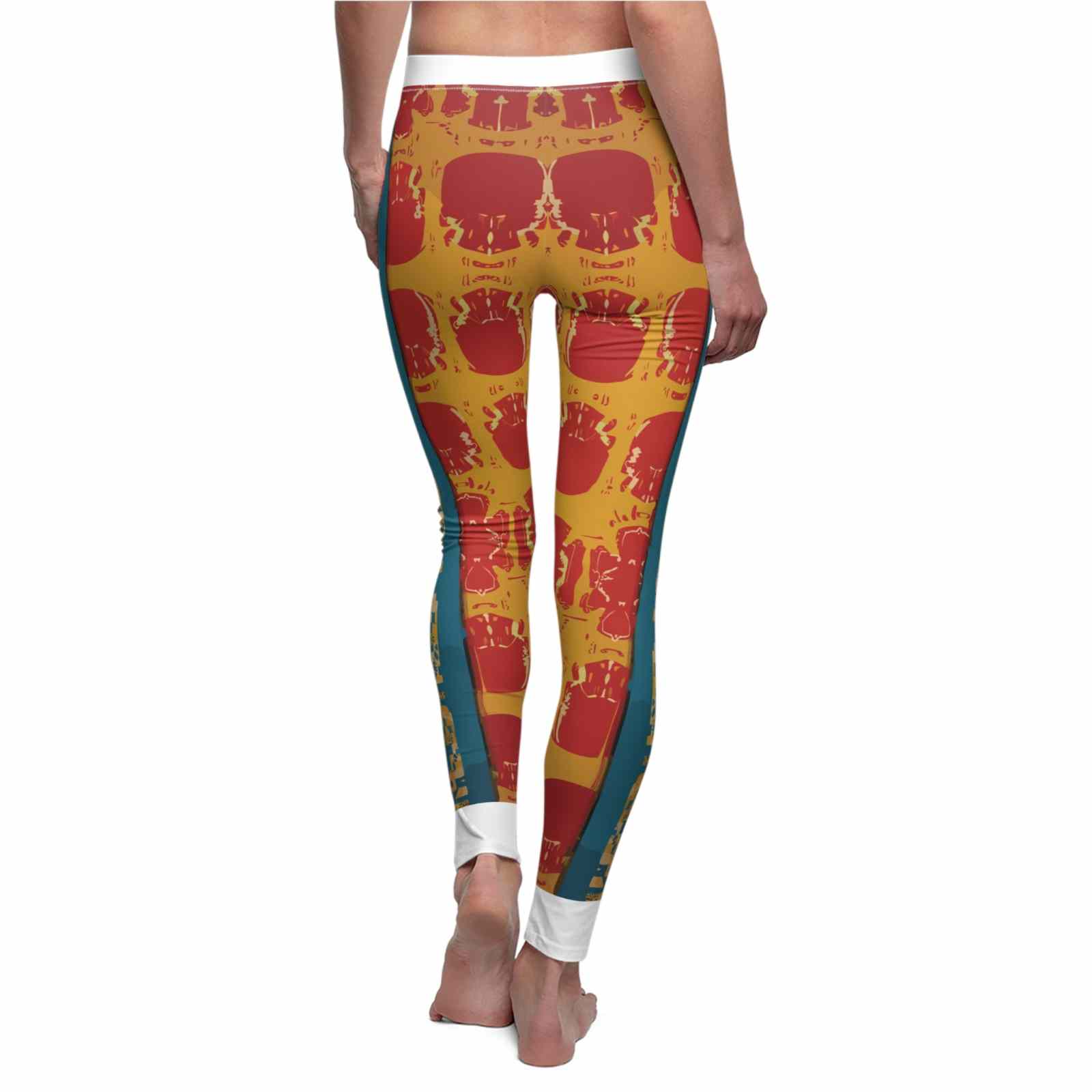 Women's Cut & Sew Casual Leggings (AOP) showcasing a vibrant design in a stylish back view, perfect for yoga and workouts. These statement leggings are crafted as designer leggings with a high-waist fit, built for comfort and style. Experience sport-luxe vibes with these squat-proof leggings featuring 4-way stretch and compression technology, ensuring they move with you effortlessly. Ideal for gym and athleisure wear.