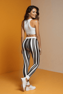 Chic Striped Women’s Leggings | Stylish Workout & Casual Wear, Athleisure, Black & White Stripes, Unique Activewear, Gifts for Her - Studio Nowhere All Over Prints