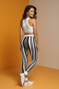 Chic Striped Women’s Leggings | Stylish Workout & Casual Wear, Athleisure, Black & White Stripes, Unique Activewear, Gifts for Her - Studio Nowhere All Over Prints