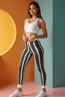Stylish Women's Cut & Sew Black Striped Leggings, Casual Comfort Pants, Trendy Activewear, Unique Fashion Leggings, Gift for Her - Studio Nowhere All Over Prints