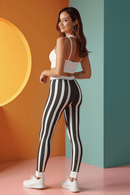 Stylish Women's Cut & Sew Black Striped Leggings, Casual Comfort Pants, Trendy Activewear, Unique Fashion Leggings, Gift for Her - Studio Nowhere All Over Prints