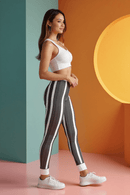 Stylish Women's Cut & Sew Black Striped Leggings, Casual Comfort Pants, Trendy Activewear, Unique Fashion Leggings, Gift for Her - Studio Nowhere All Over Prints