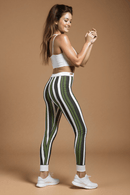 Stylish Women's Cut & Sew Casual Leggings - Striped Dark Olive Green and Black Activewear, Yoga Pants, Lounge Wear, Fitness Apparel, Fashion Tights - Studio Nowhere All Over Prints